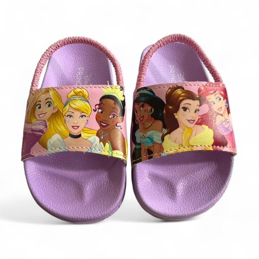 Disney Princess Girls Slide Sandals Purple Pink Size 5/6 Back Strap